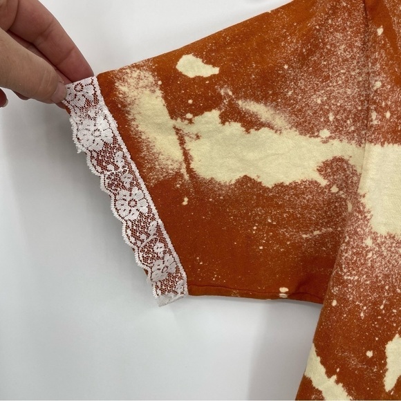 Tailgate Tees by Gabby Lace-trim t-shirt Texas longhorns orange tie-dye Sz S - Picture 2 of 8